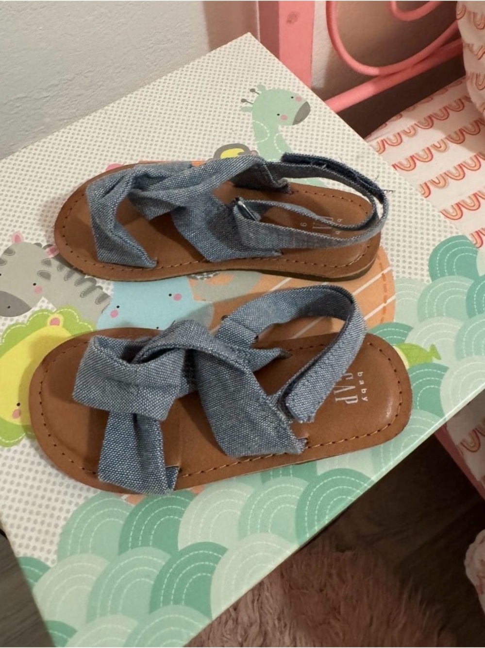 GAP Toddler Denim-Style Bow Sandals in Blue and Brown